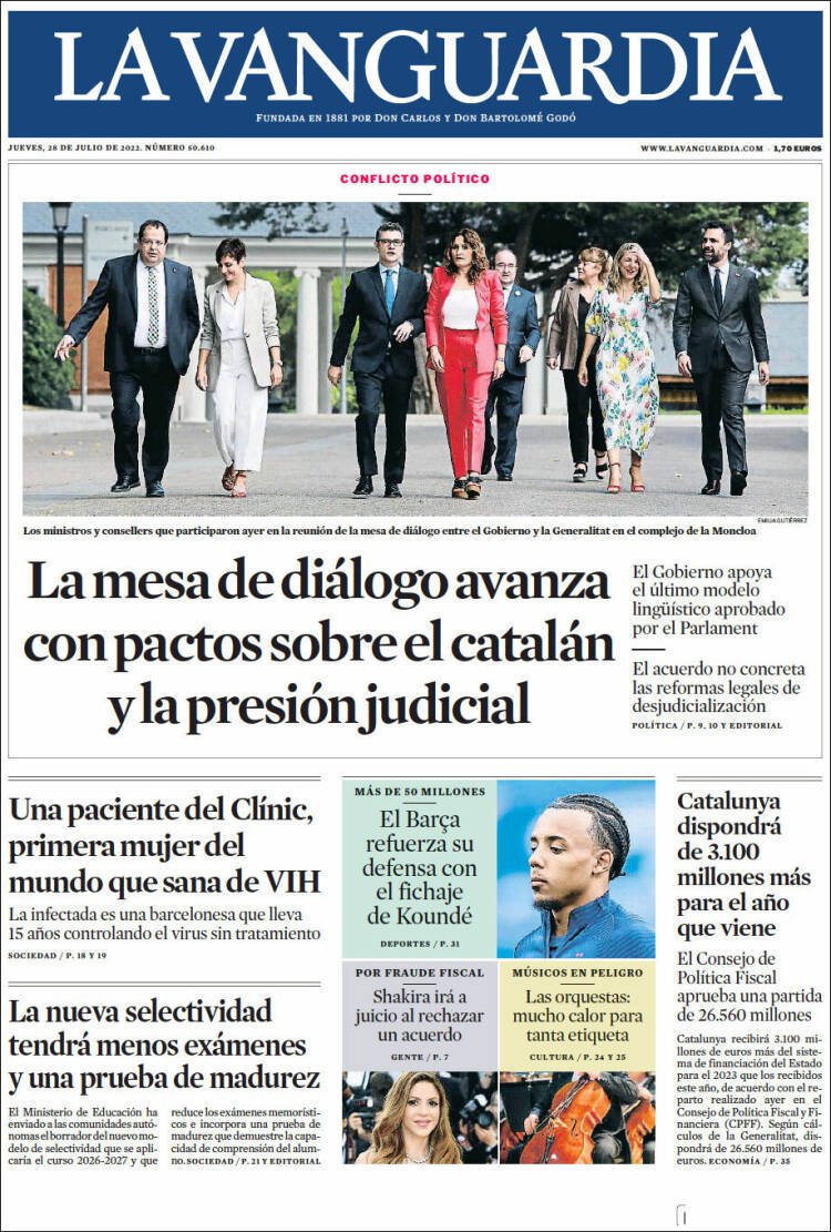 Portada La Vanguardia Portada La Vanguardia