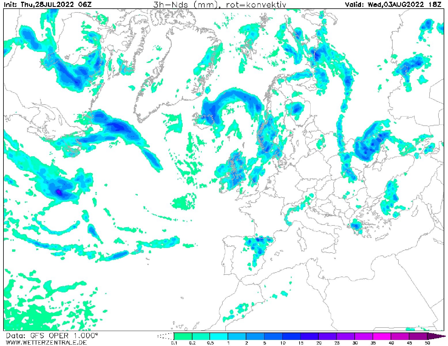 Tempestes a Catalunya dimecres, 3 d'agost / GFS Wetterzentrale