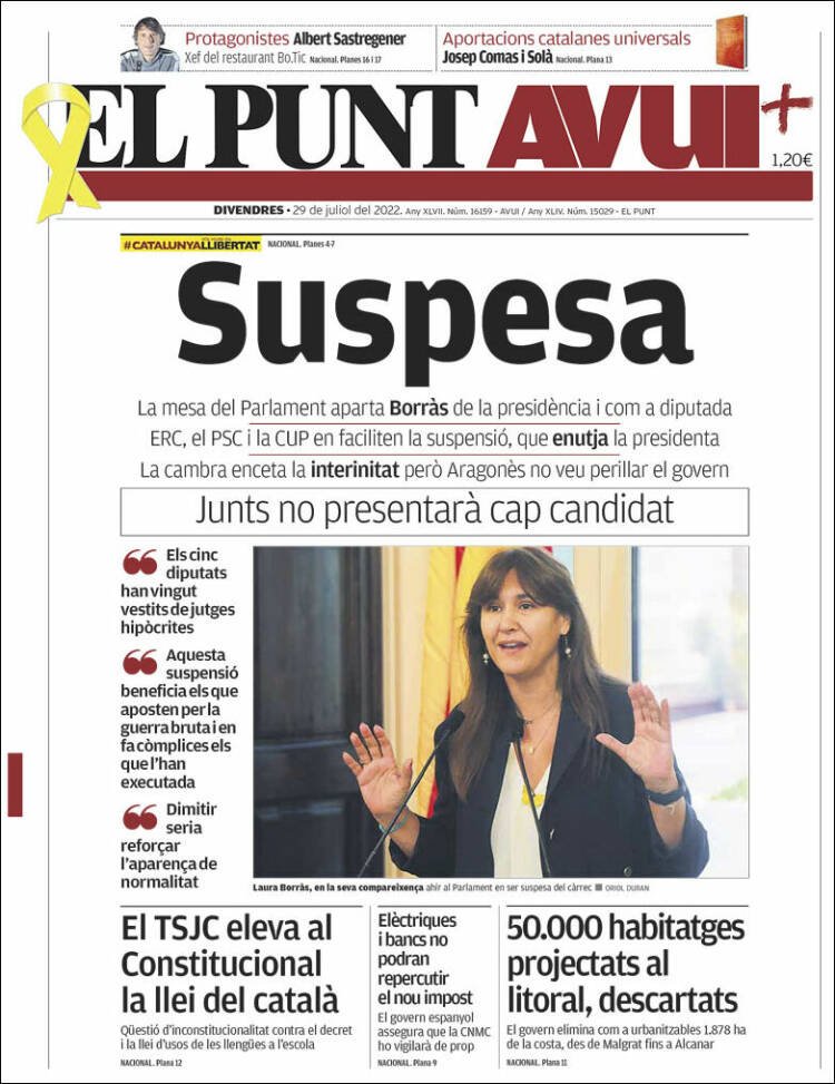 Portada El Punt Avui Portada El Punt Avui