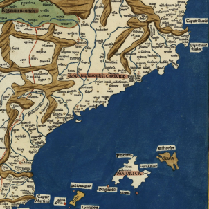 Fragment d'un mapa de la península ibèrica (1482). Font Cartoteca de Catalunya