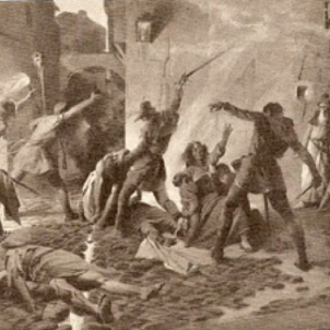 Representació contemporània d'un pogrom medieval. Font Wikimedia Commons