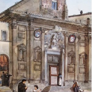 Mor Sangallo, l'arquitecte de Montserrat dels Catalans a Roma. Façana de Montserrat en una representació de 1834. Font Wikimedia Commons