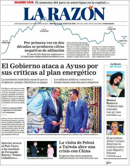 la razon portada 3 agost 2022