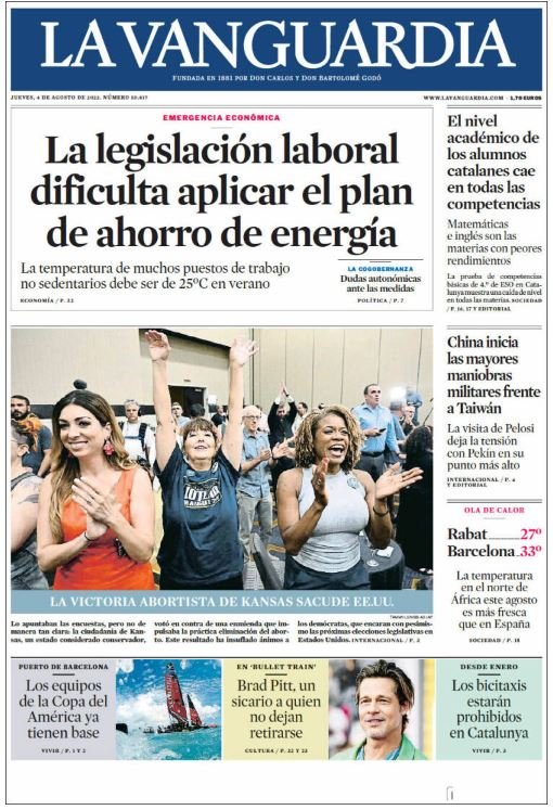 la vanguardia llevada|traída 4 agosto