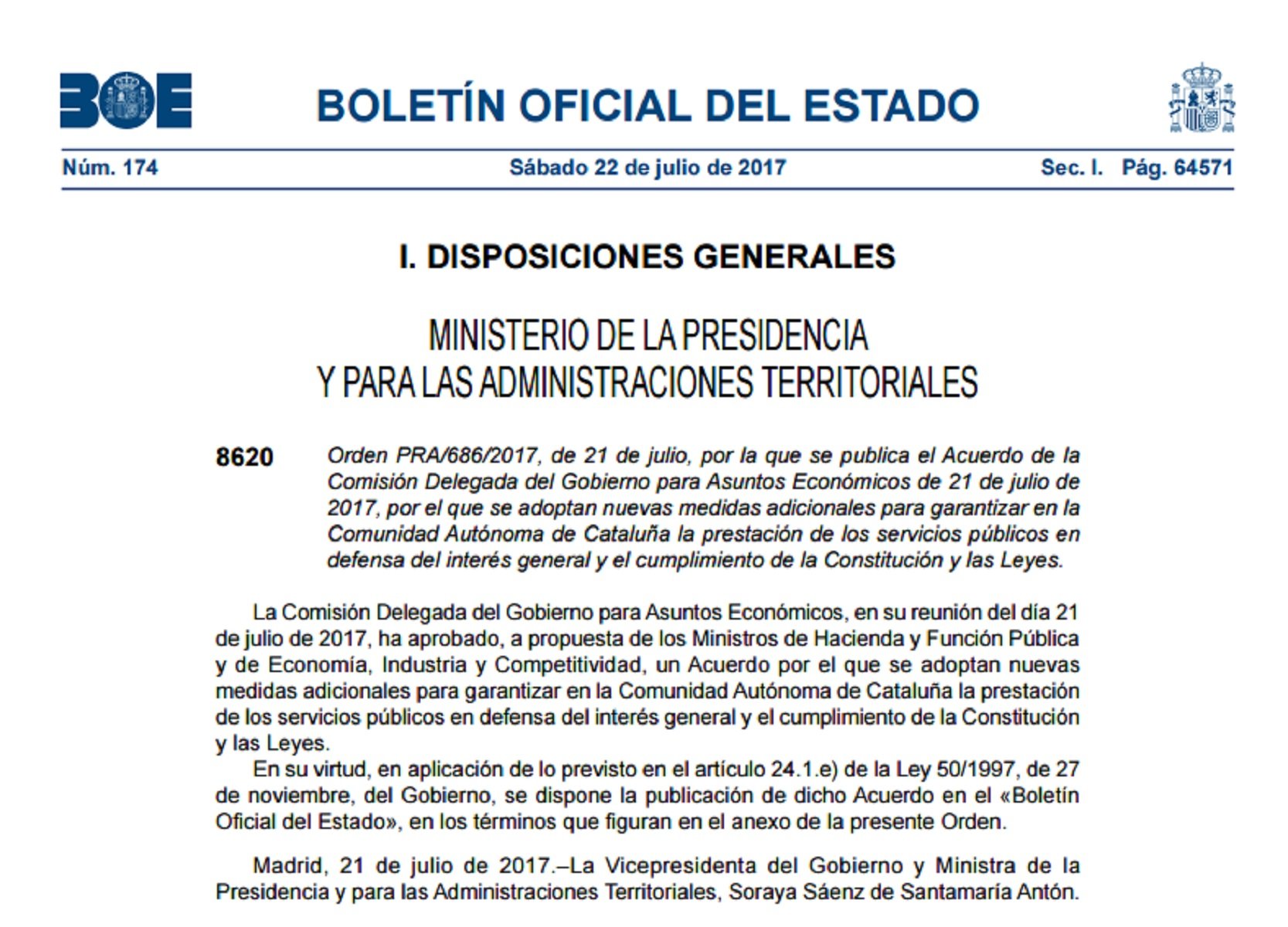 El BOE publica l'ordre per evitar que la Generalitat financïi el referèndum