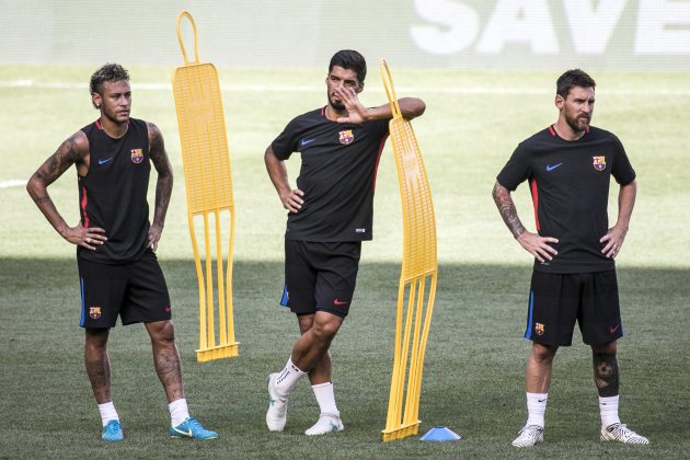 Neymar Messi Suárez entrenament Efe