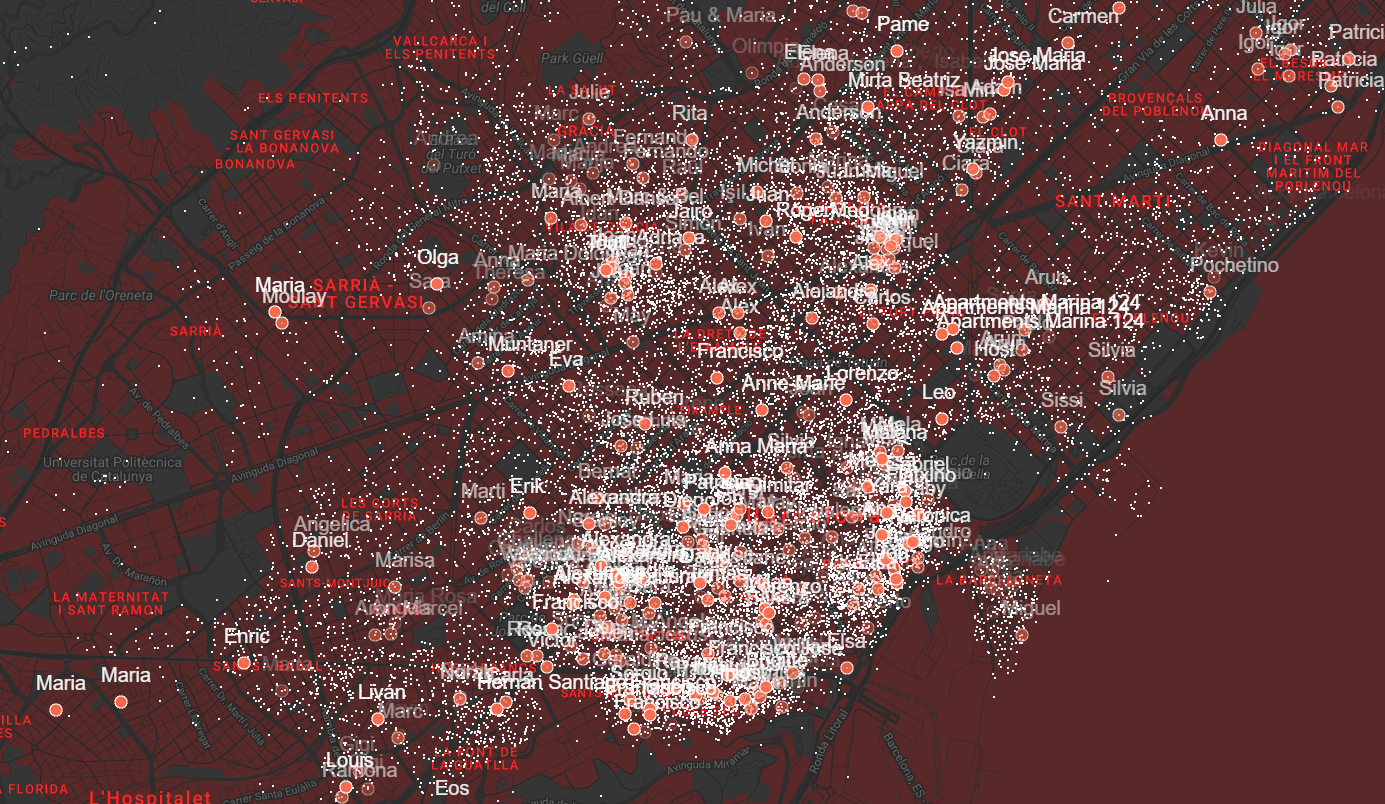 El mapa que revela el boom d'Airbnb a Barcelona