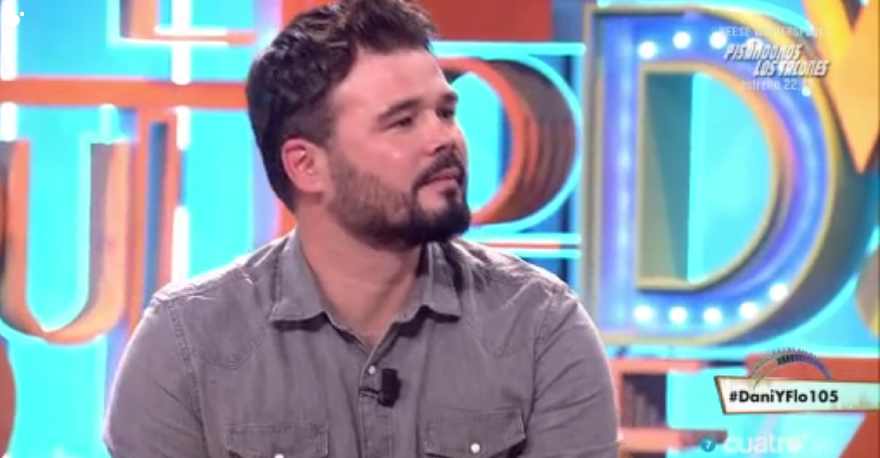 Cortan a Rufián en Cuatro cuando hablaba sobre la Falange en la concentración unionista