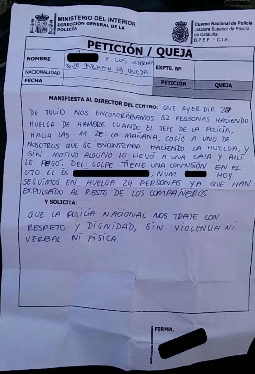 Interns del CIE denuncien agressions de la policia espanyola