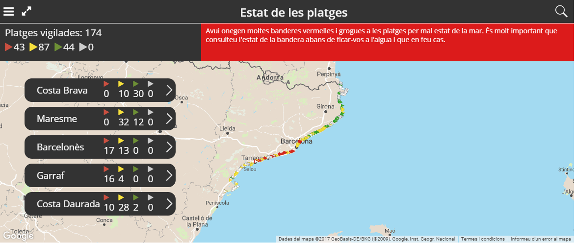 Prohibido el baño en 43 playas catalanas por mal mar