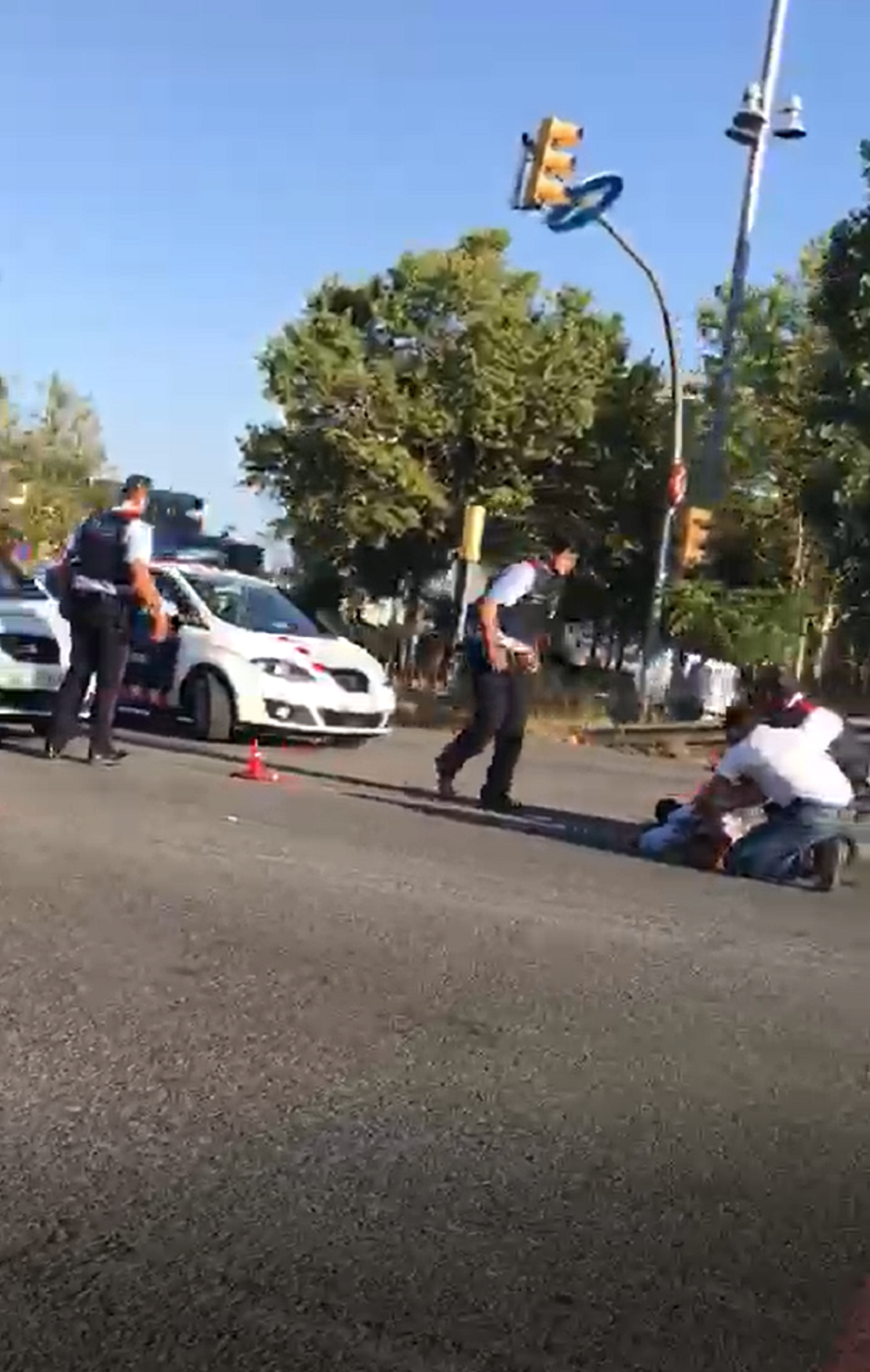 A car runs down one Mossos police agent on Diagonal