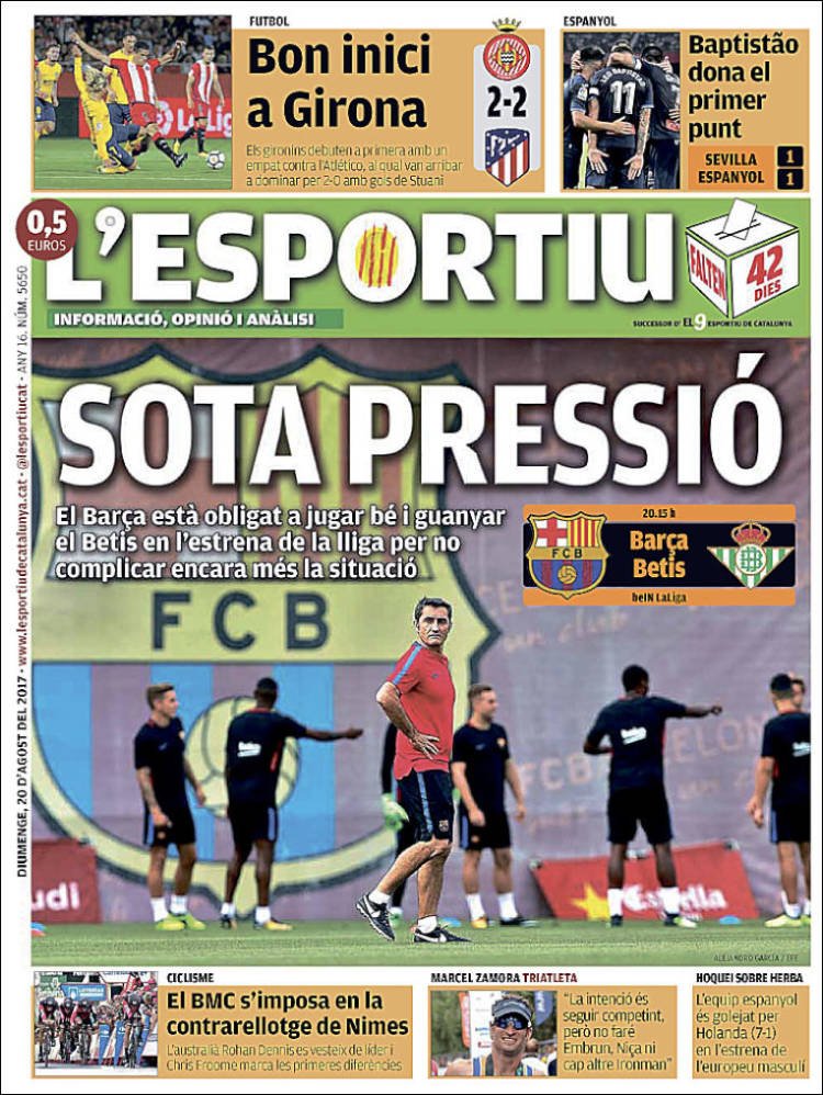 L'Esportiu Portada 20 08 2017 L'Esportiu Portada 20 08 2017