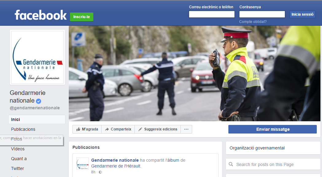 La Gendarmerie francesa pone a los Mossos en su perfil en las redes