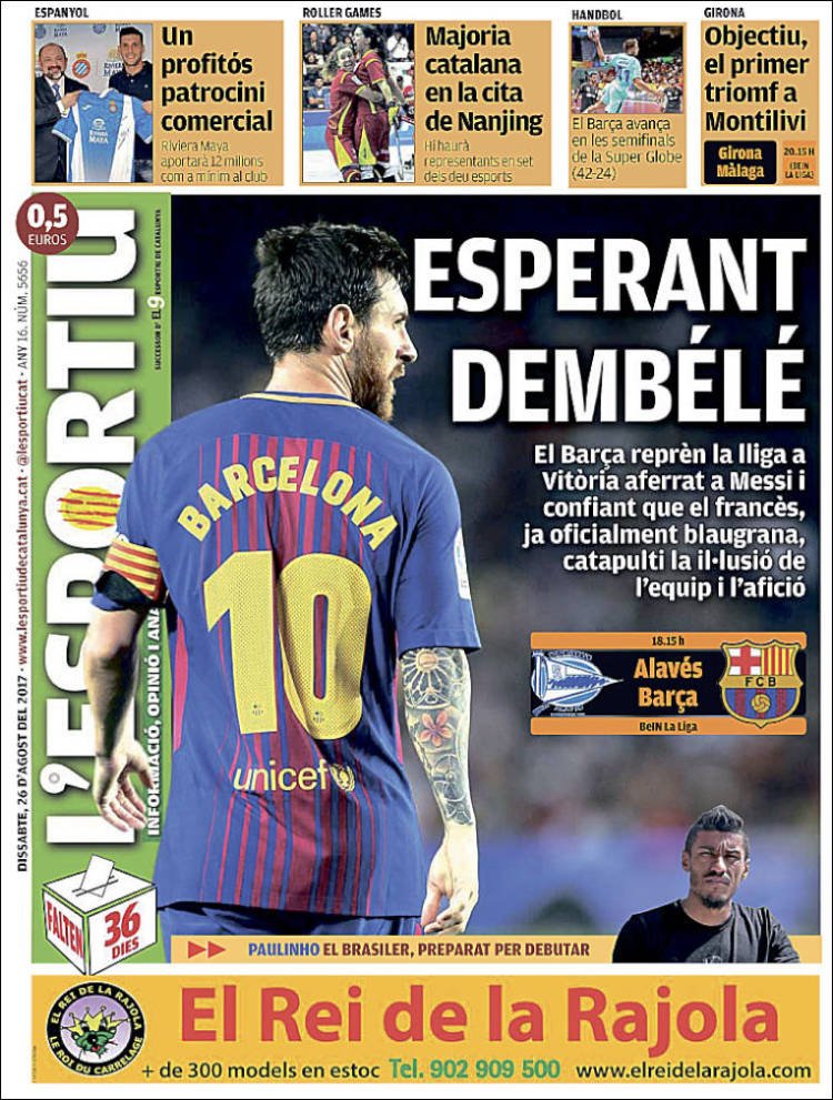 L'Esportiu Portada 26 08 2017 L'Esportiu Portada 26 08 2017