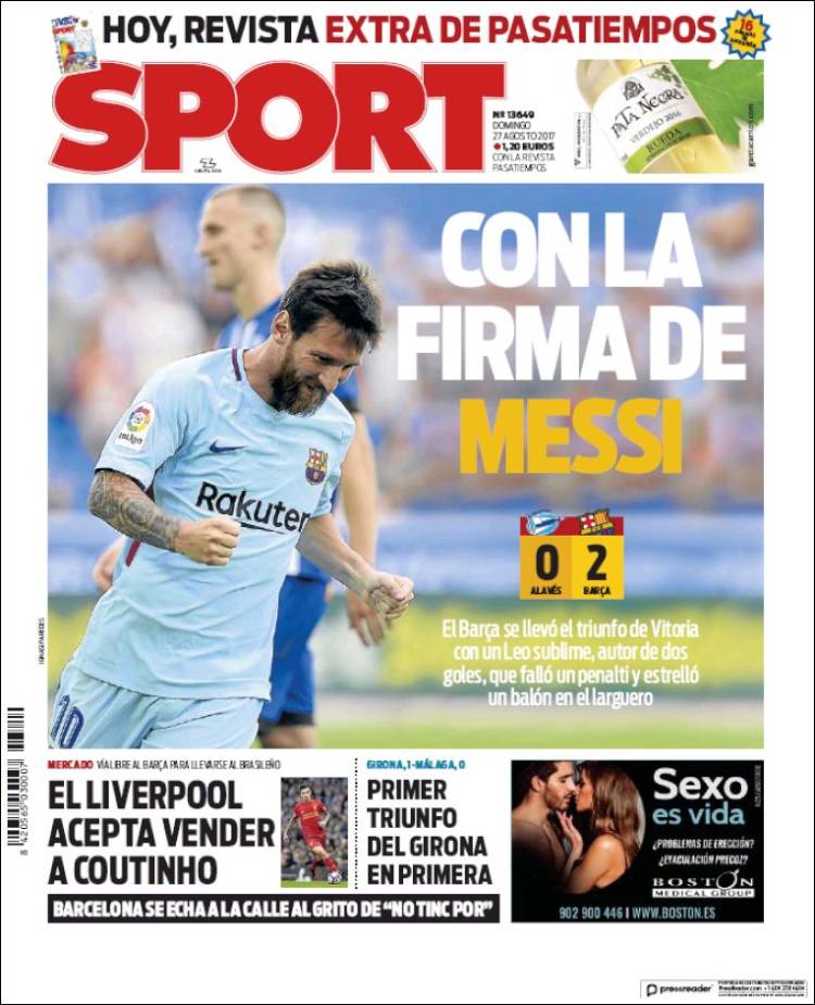 Sport Portada 27 08 2017