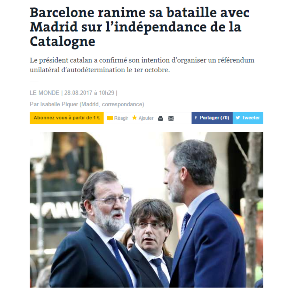 'Le Monde' da por hecha la colisión entre Madrid y Barcelona