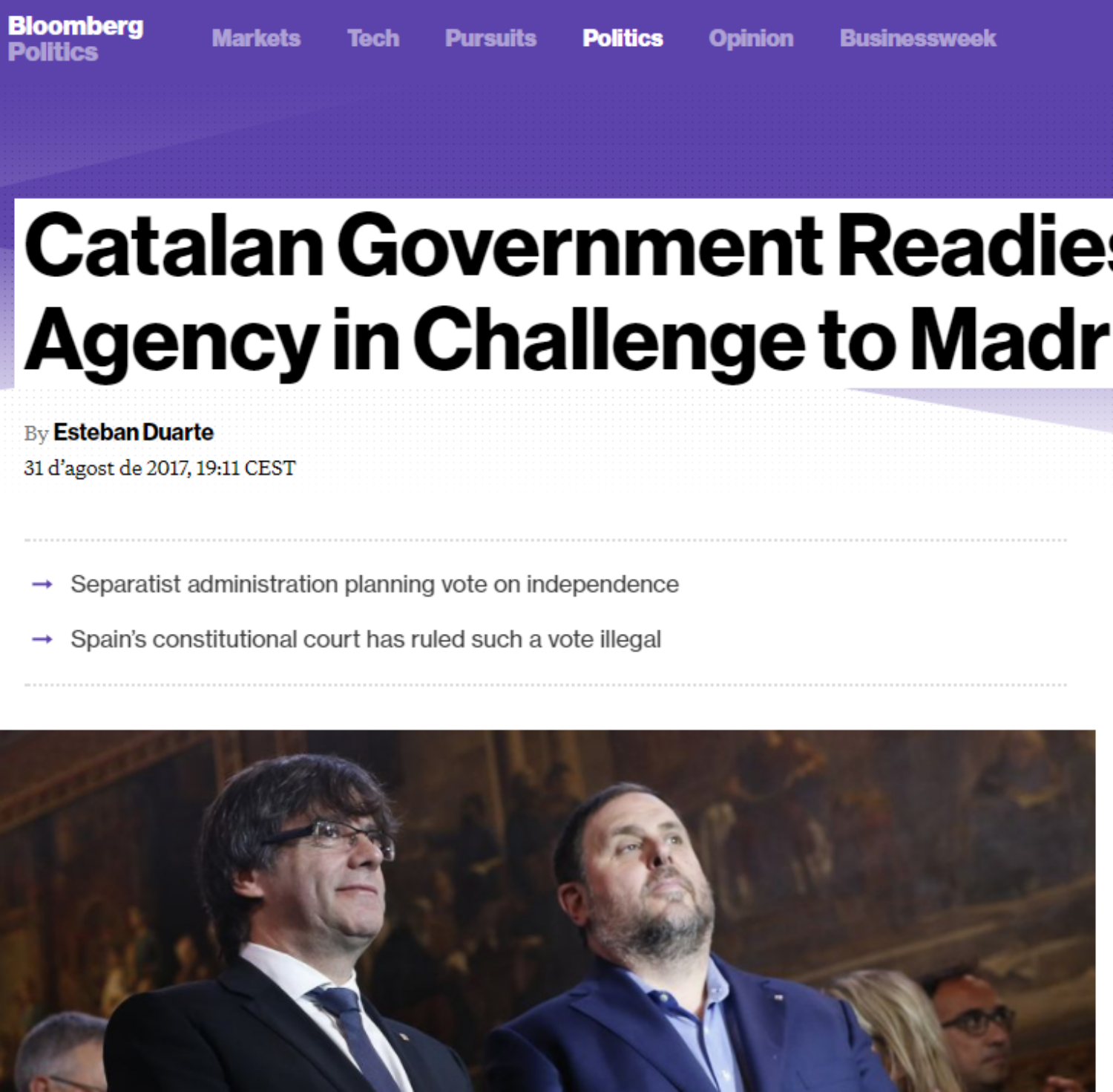 Bloomberg reports on "readying" of Catalan Tax Agency