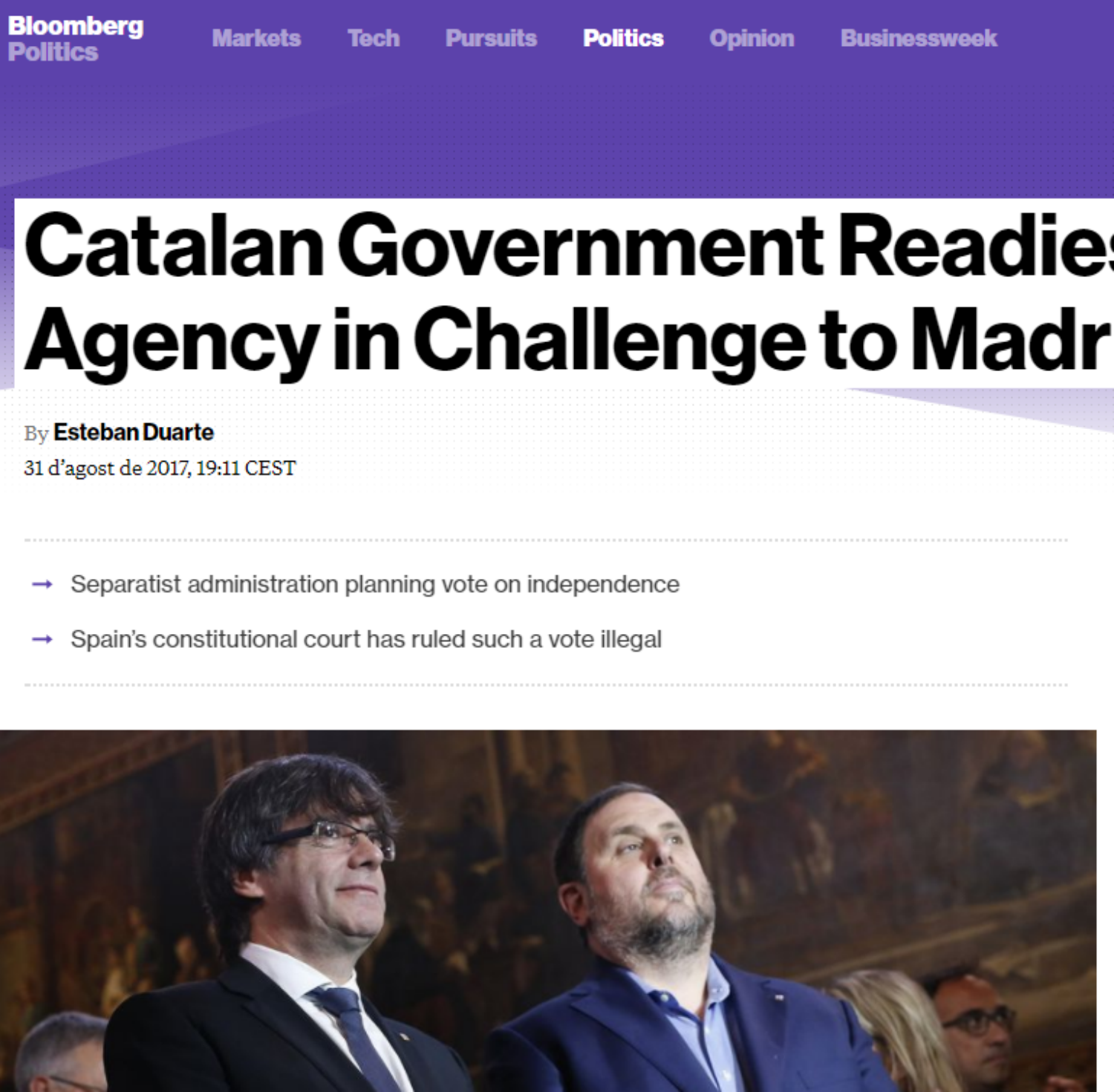 Bloomberg es fa ressò del desplegament de l'Agència Tributària catalana