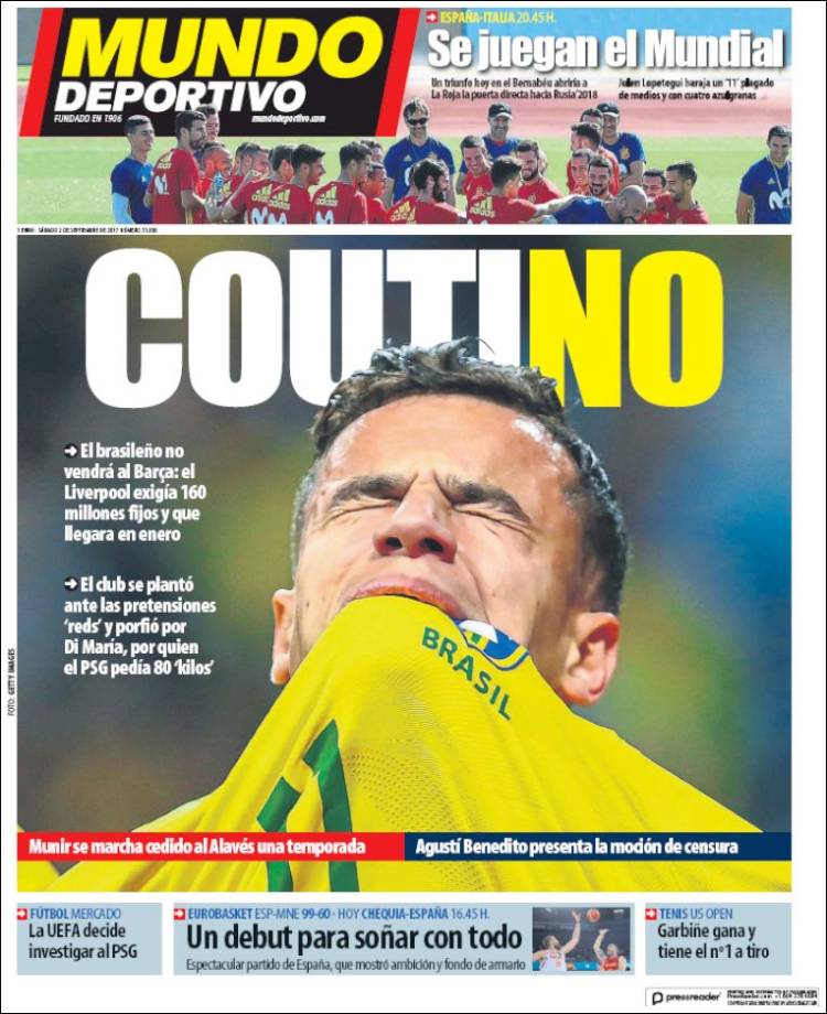 Mundo Deportivo Portada 02 09 2017