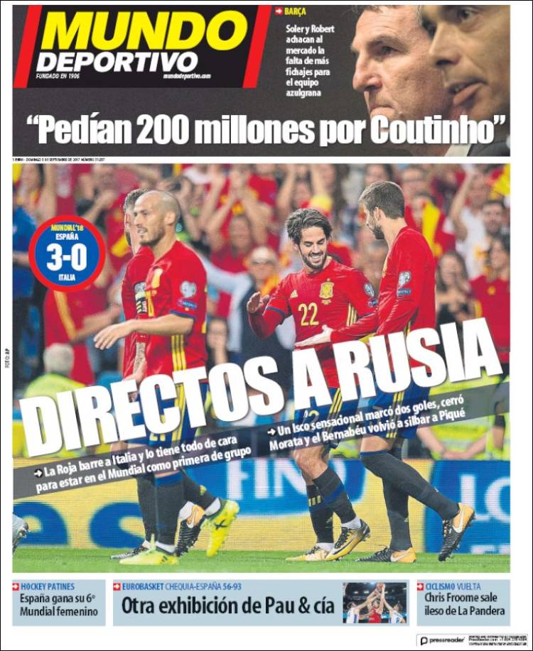 Mundo Deportivo Portada 03 09 2017