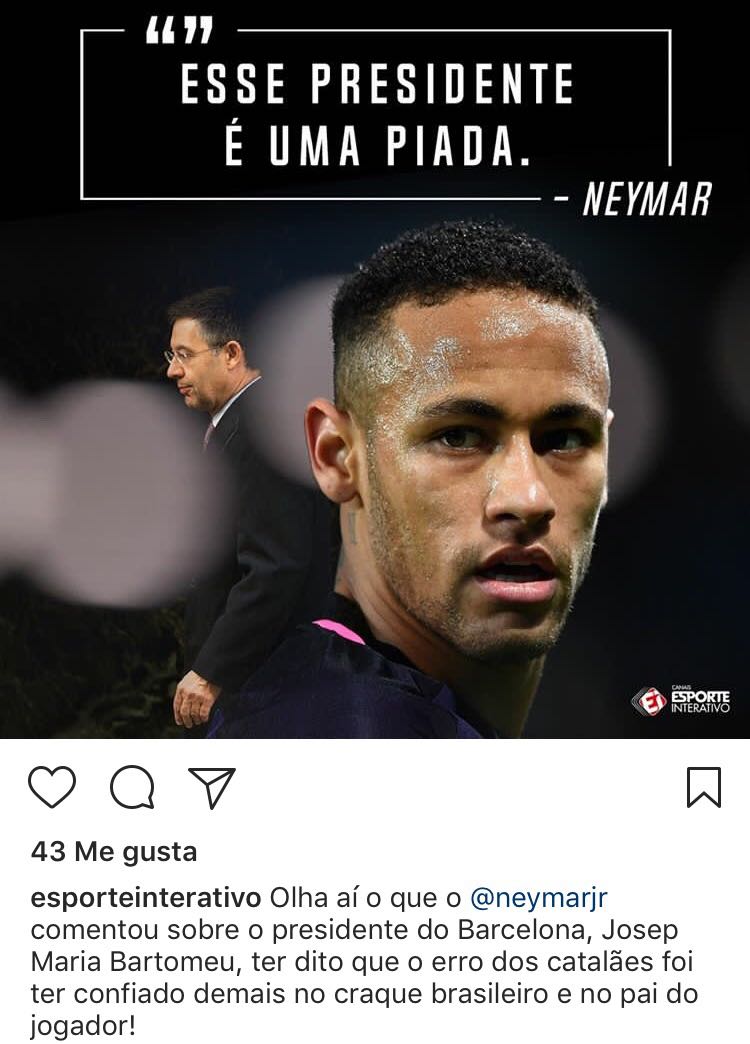 Neymar comentari Instagram @esporteinterativo