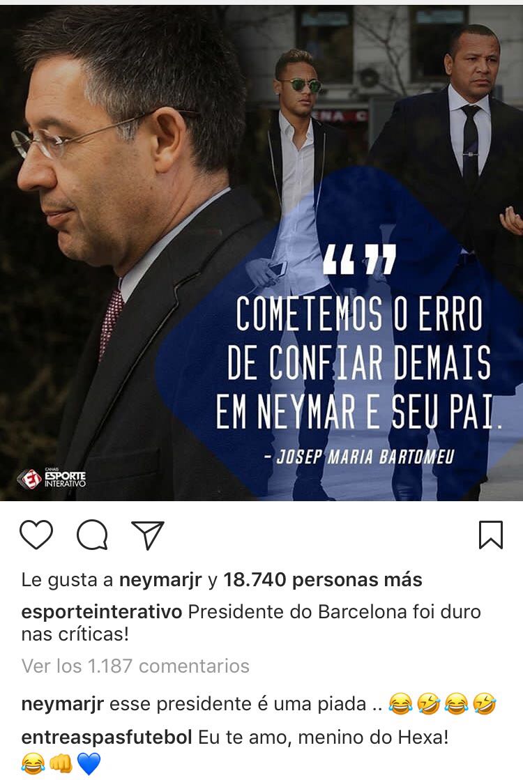 Neymar comentario Instagram @esporteinterativo