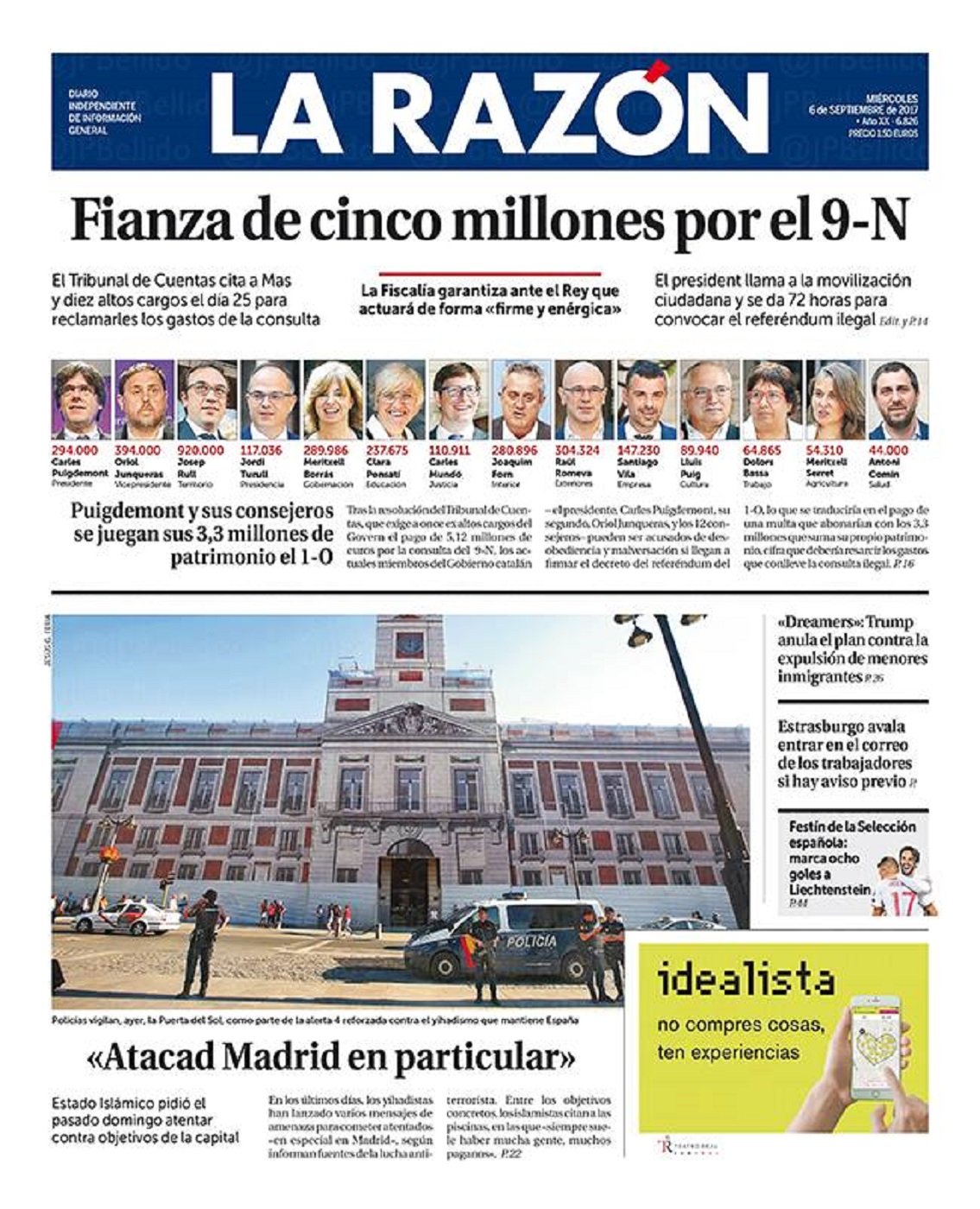 'La Razón' publica el patrimonio de los miembros del Govern y les avisa de que lo perderán