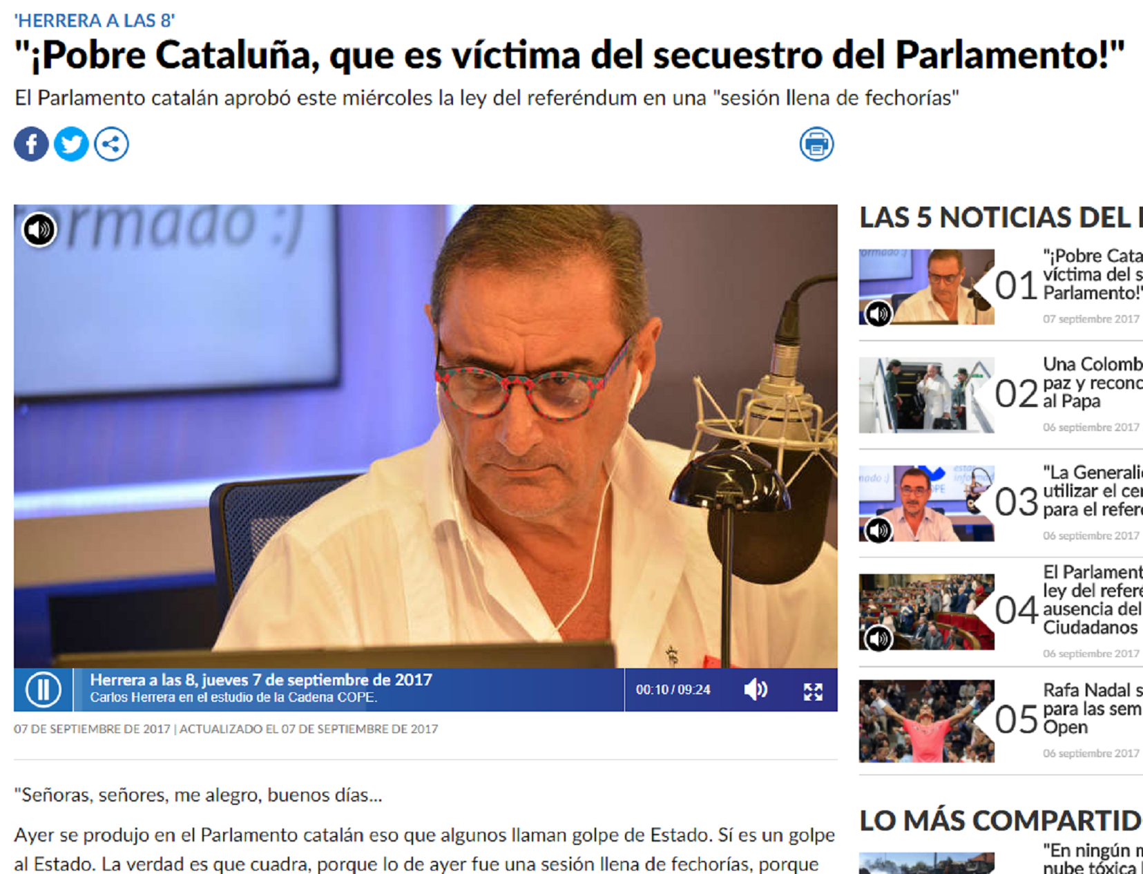 From "train crash" to "assault", Spanish radio attacks the Referendum Law
