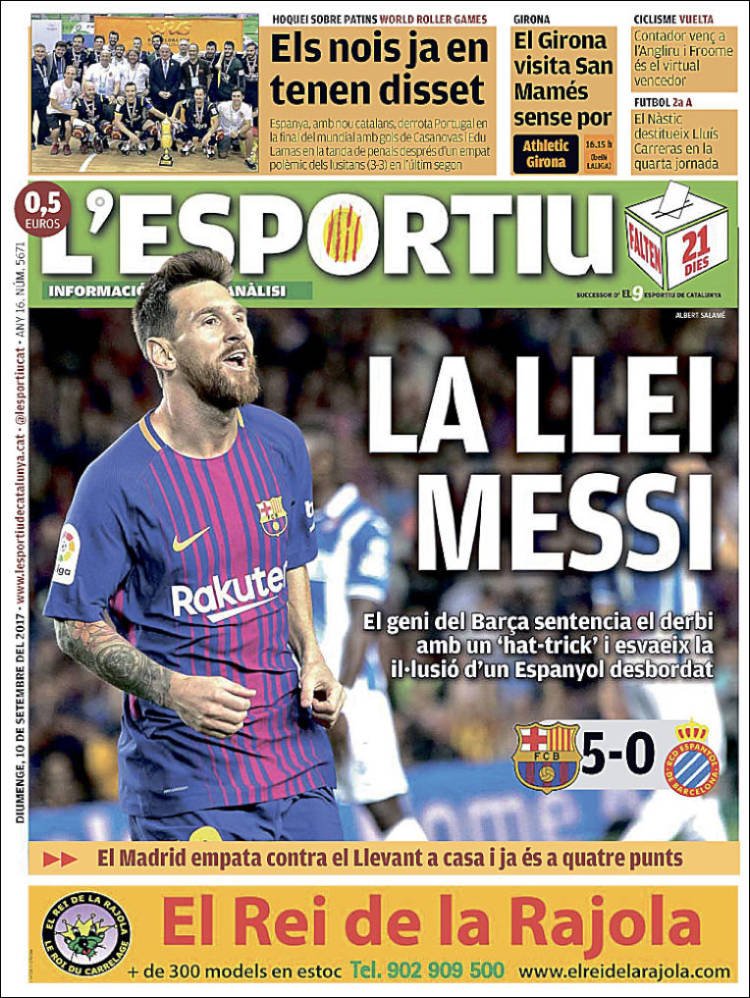 L'Esportiu Portada 10 09 2017 L'Esportiu Portada 10 09 2017