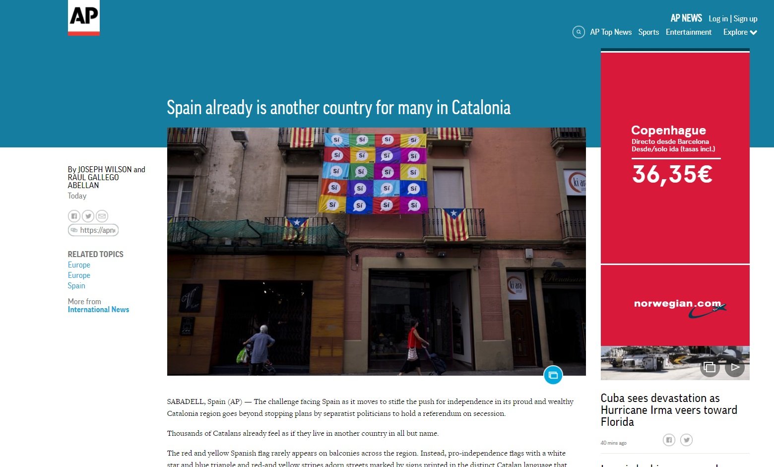 Associated Press: "España ya es otro país para muchos catalanes"