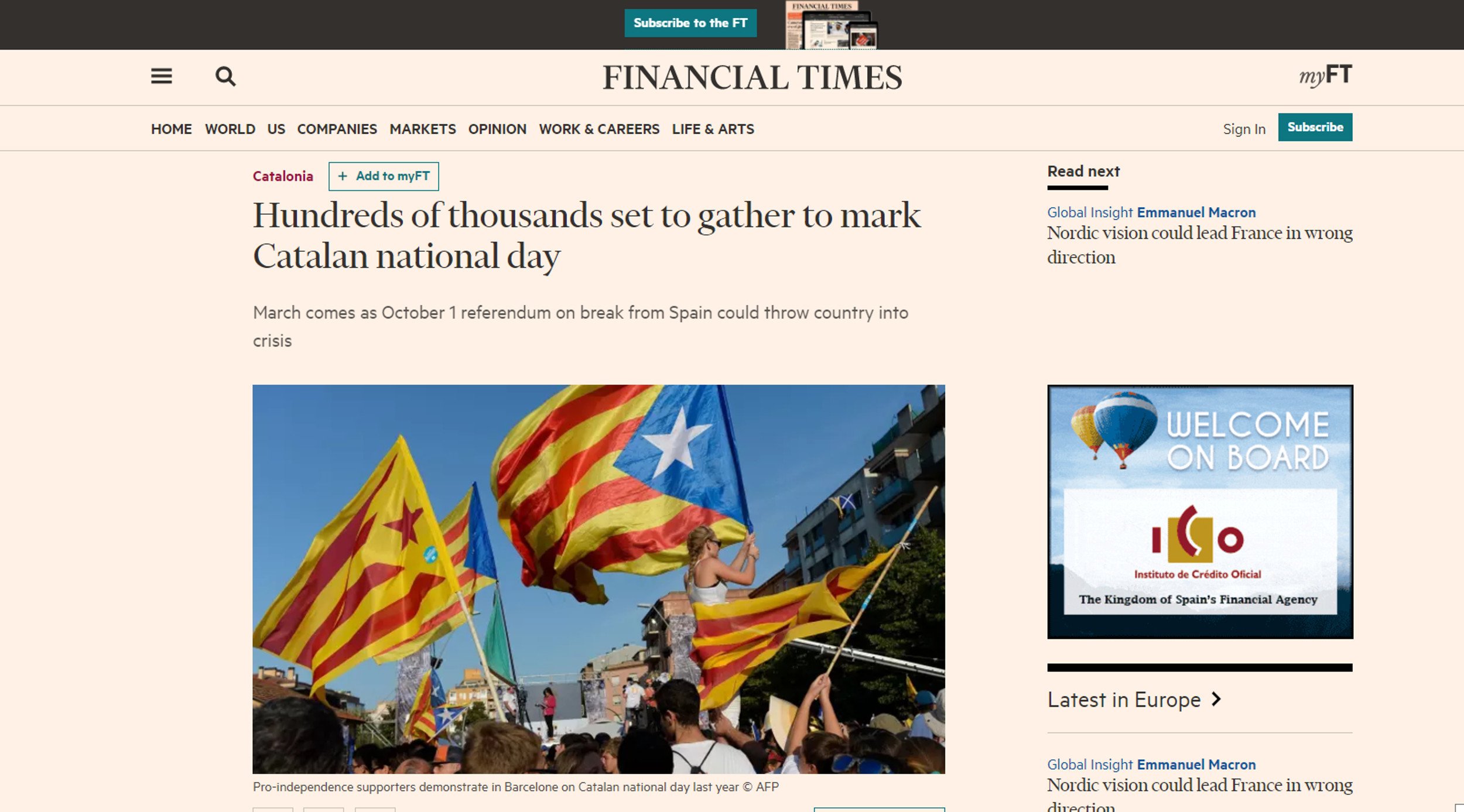 La prensa internacional pone el foco en la gran manifestación de la Diada