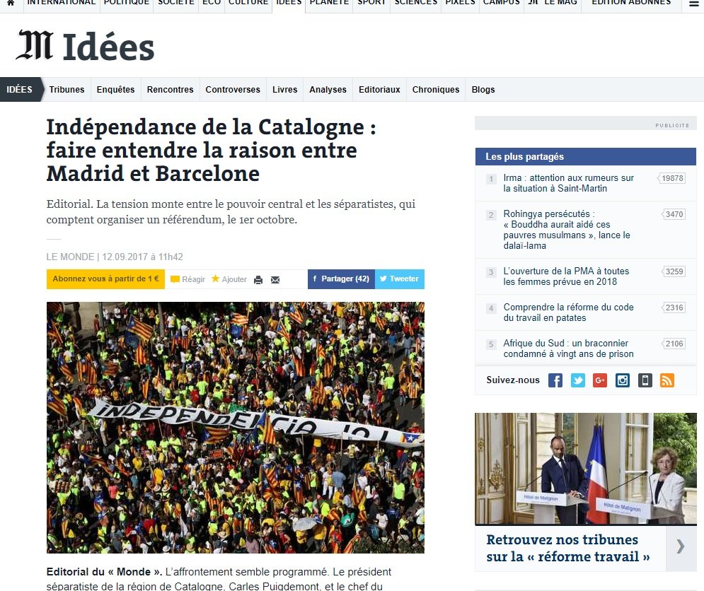 El editorial de 'Le Monde' insta a Rajoy a que permita el 1-O