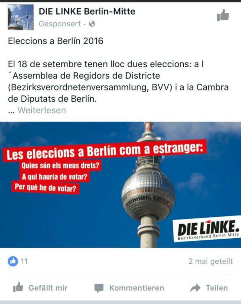 El partido alemán Die Linke hace campaña electoral... en catalán