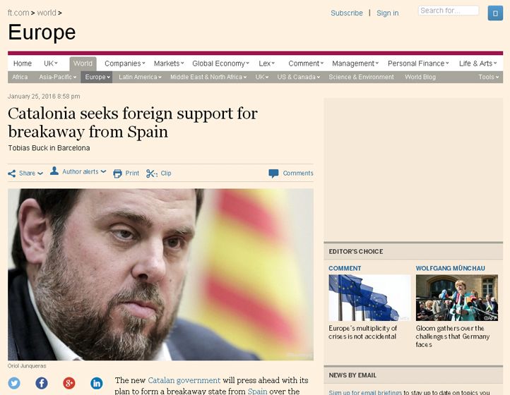 El 'Financial Times' republica l'entrevista amb Junqueras