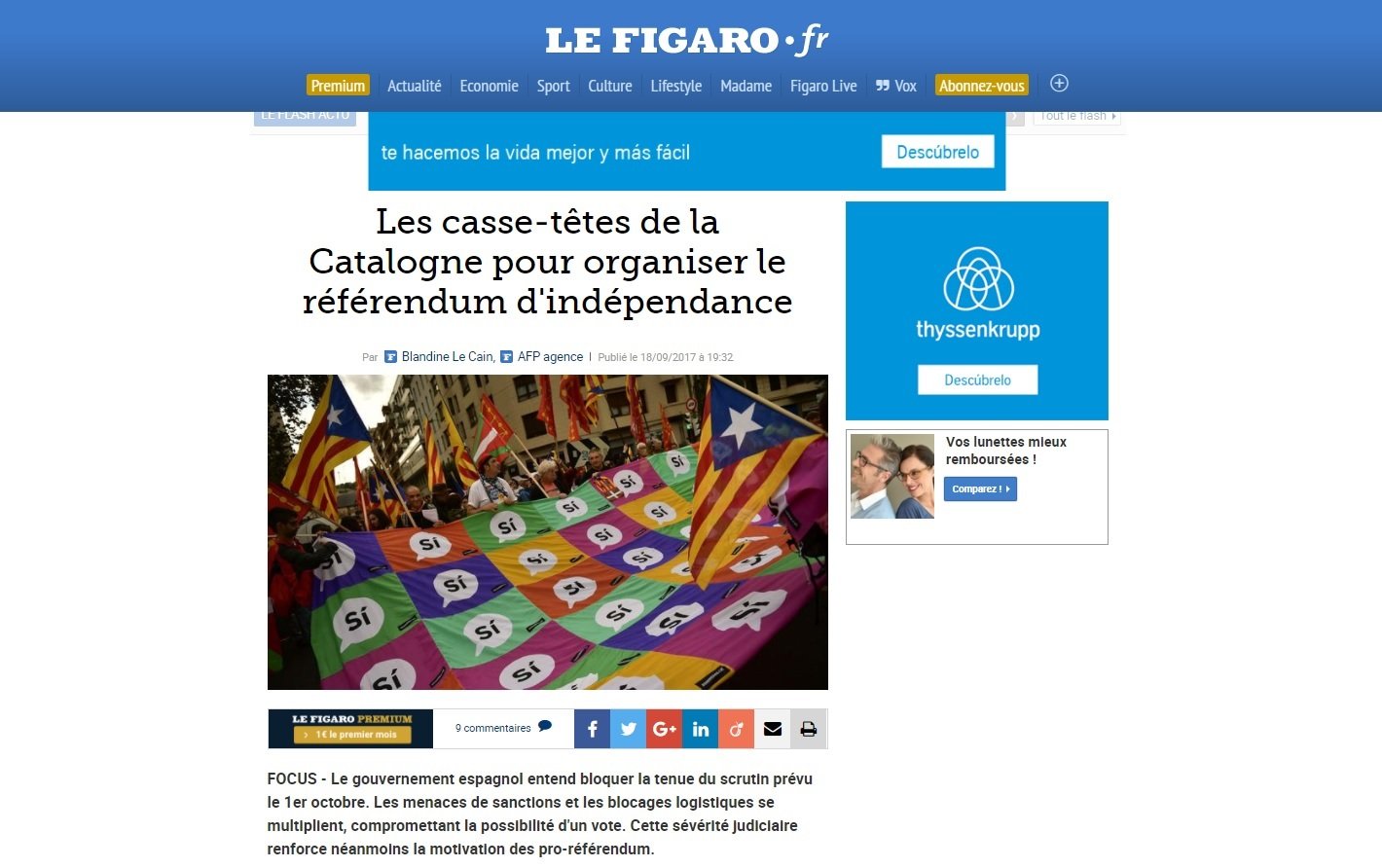 'Le Figaro' advierte sobre la división en Catalunya