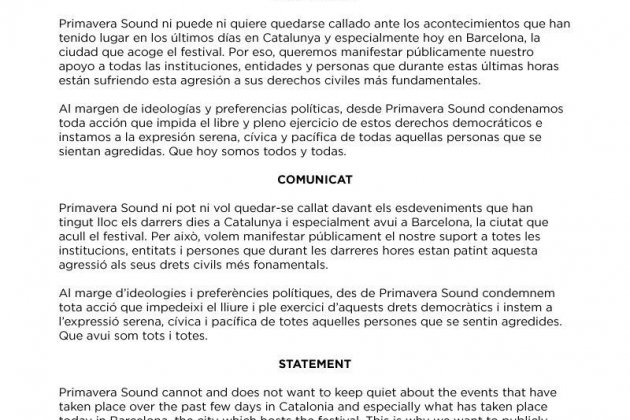 Primavera Sound comunicat sobre els escorcolls