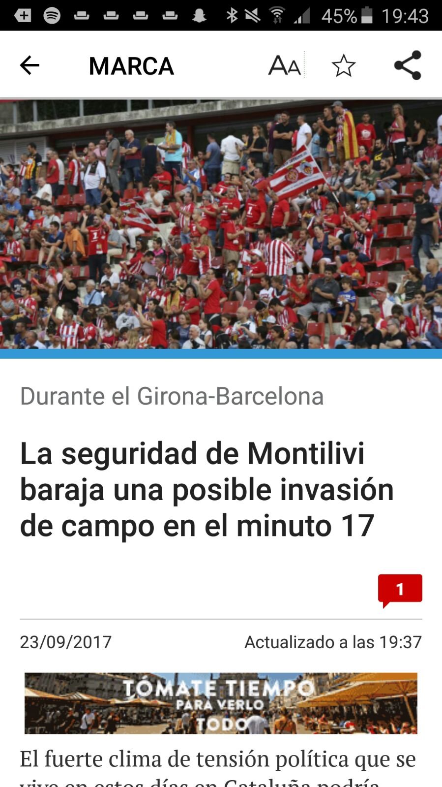 El diario 'Marca' la pifia con supuestos incidentes en el Girona-Barça