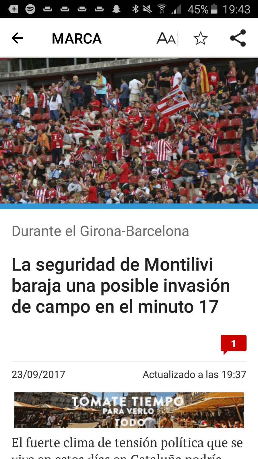 El diari 'Marca' l'espifia amb suposats incidents al Girona-Barça