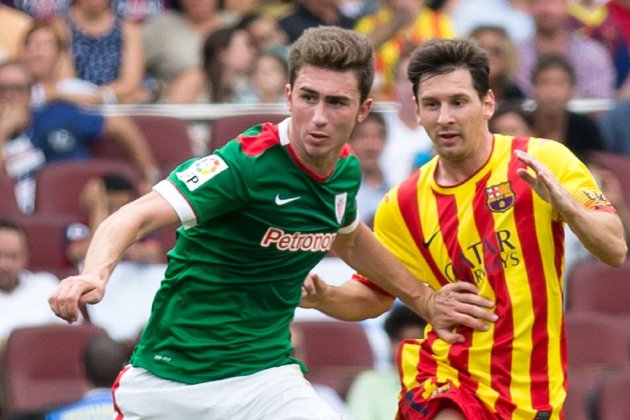 Aymeric Laporte Leo Messi Barça samarreta senyera CC Lluis Fernandez Salas Aymeric Laporte Leo Messi Barça samarreta senyera CC Lluis Fernandez Salas