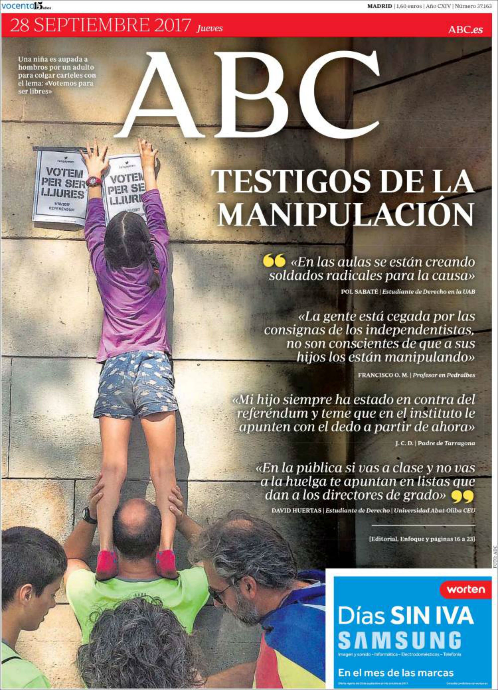 'ABC' parla de "manipulació als joves" a la seva portada