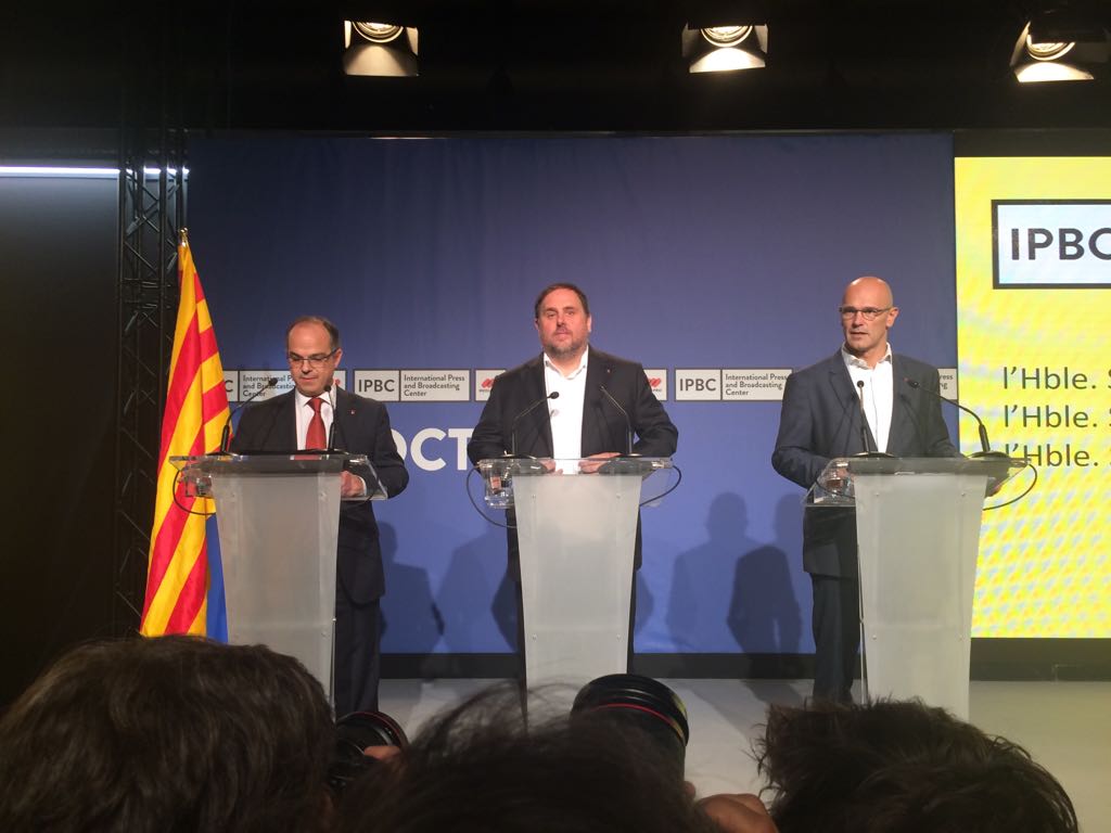 Roda de premsa de Turull, Junqueras i Romeva per explicar l'1-O