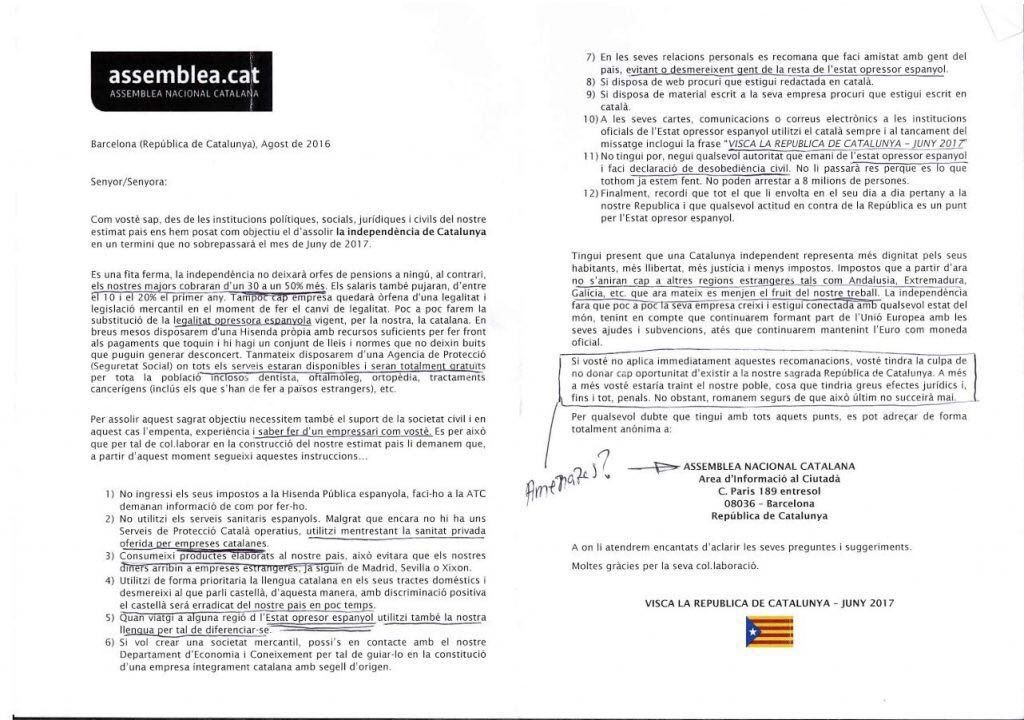 L'ANC desmenteix una carta falsa dirigida a empresaris catalans