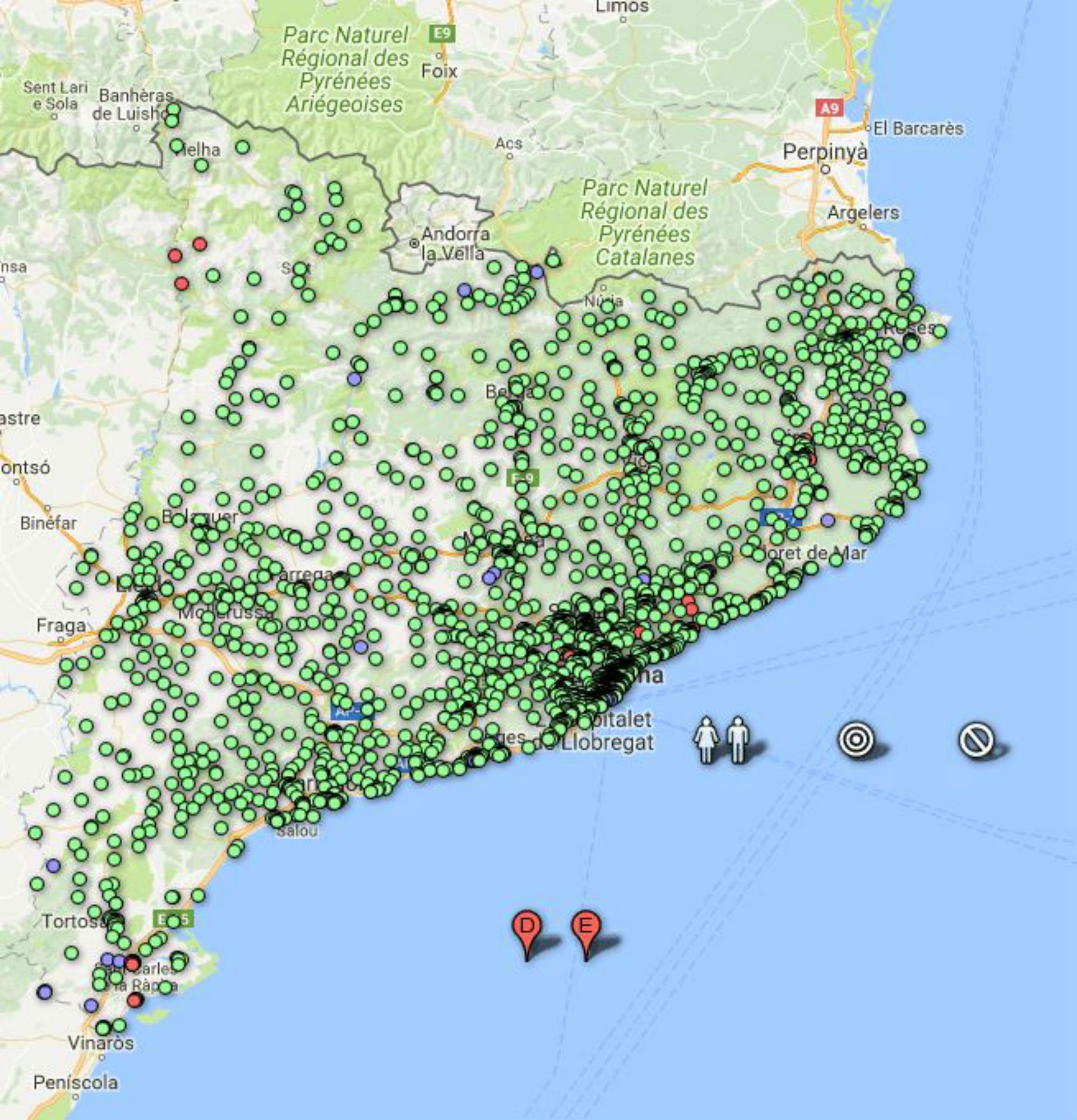 Catalan government map of open/closed polling stations