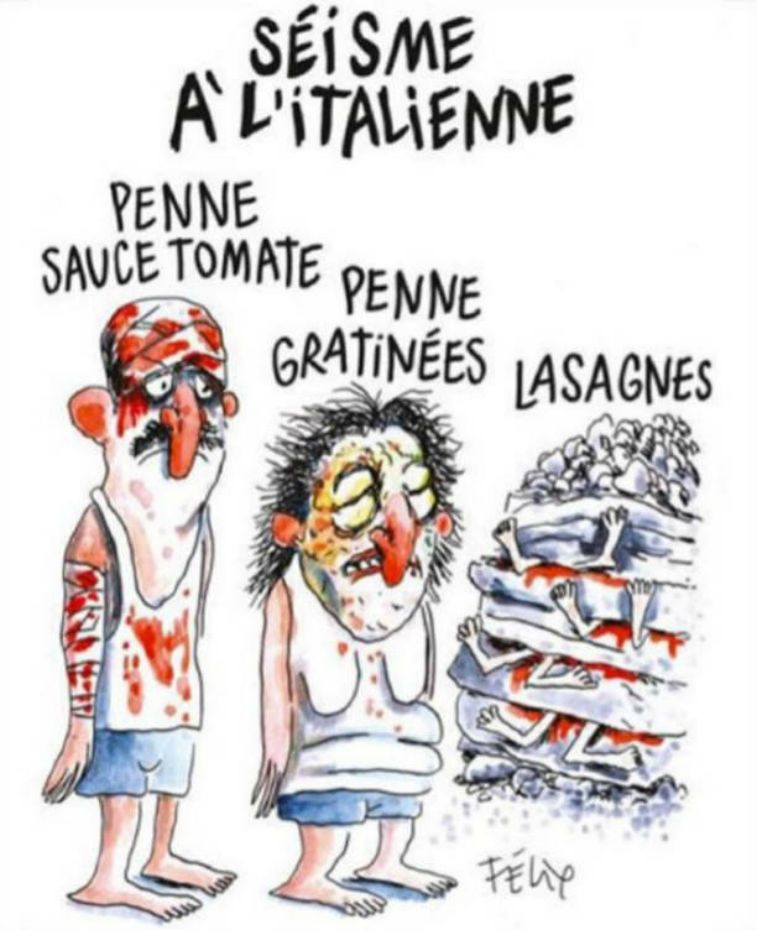 Indignació a la xarxa per la vinyeta de Charlie Hebdo sobre el terratrèmol d'Itàlia