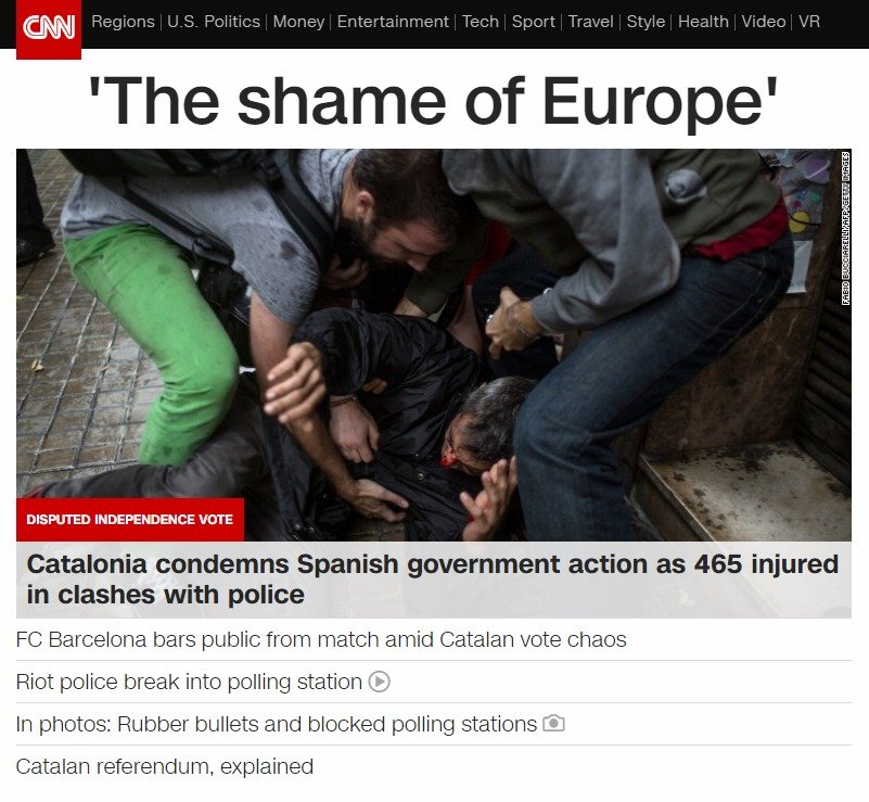 CNN condemns brutality in Catalonia: "The shame of Europe" CNN condemns brutality in Catalonia: "The shame of Europe"