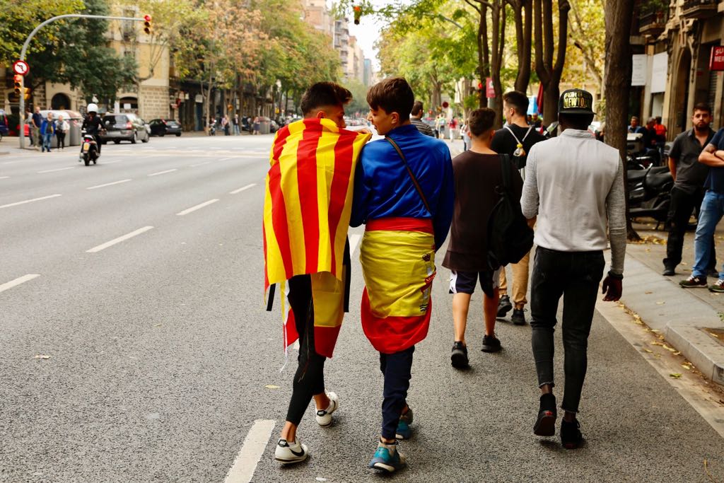 Diverses banderes espanyoles se sumen a la manifestació contra la repressió policial