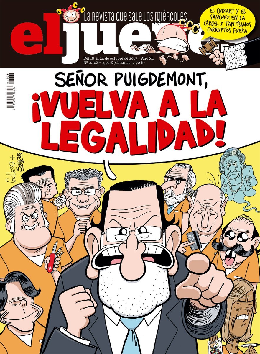 La portada del Jueves: Rajoy i la corrupció del PP demanen legalitat a Puigdemont