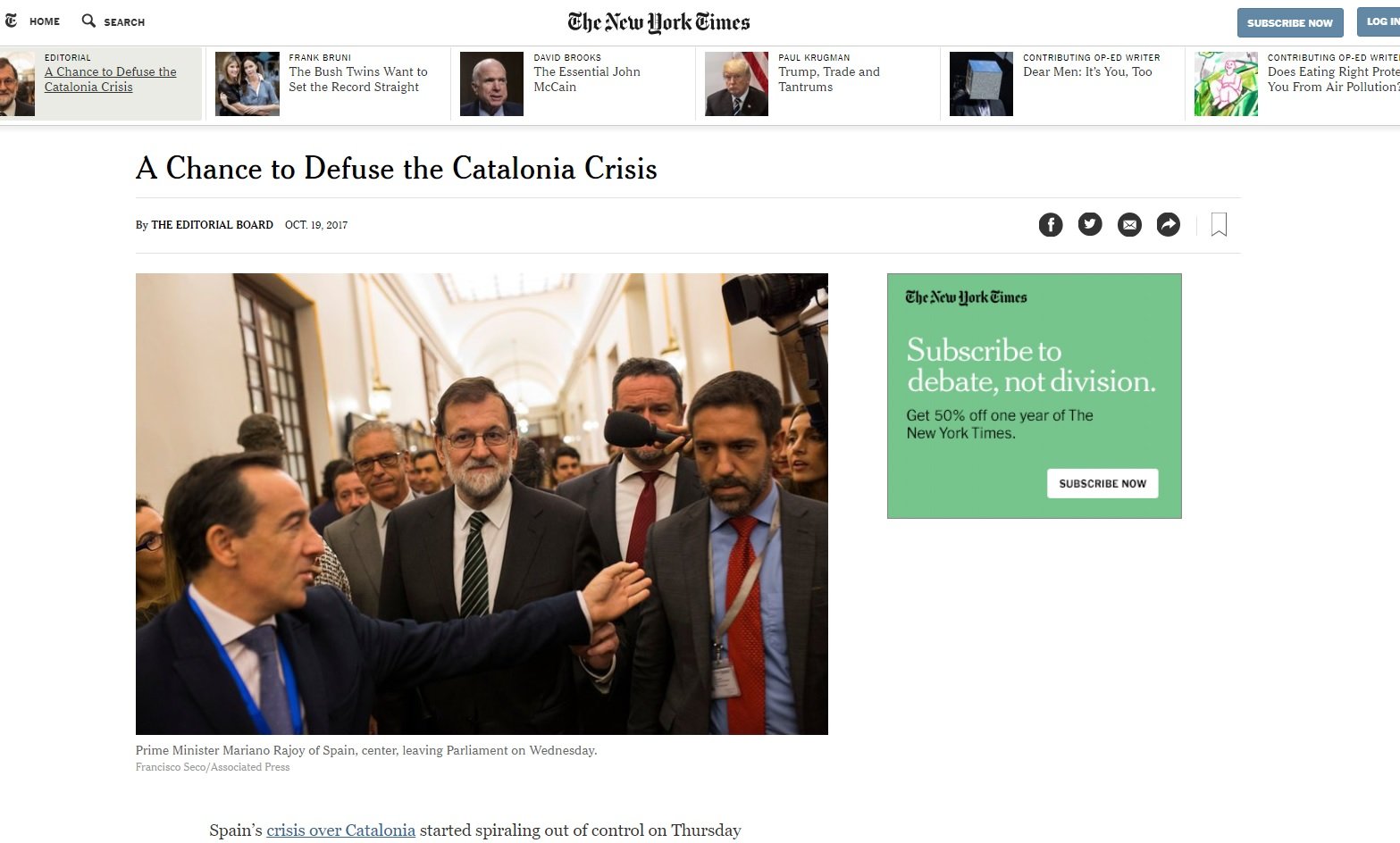 Los editoriales de 'The New York Times' y 'Le Figaro' ponen el foco en la independencia