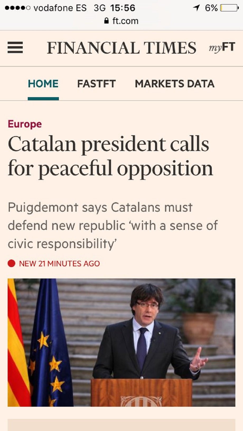 'Financial Times' segueix tractant Puigdemont de president