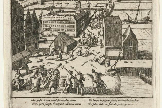 Litografía coetánea. Masacre de Amberes (1576). Fuente: Wikimedia Commons